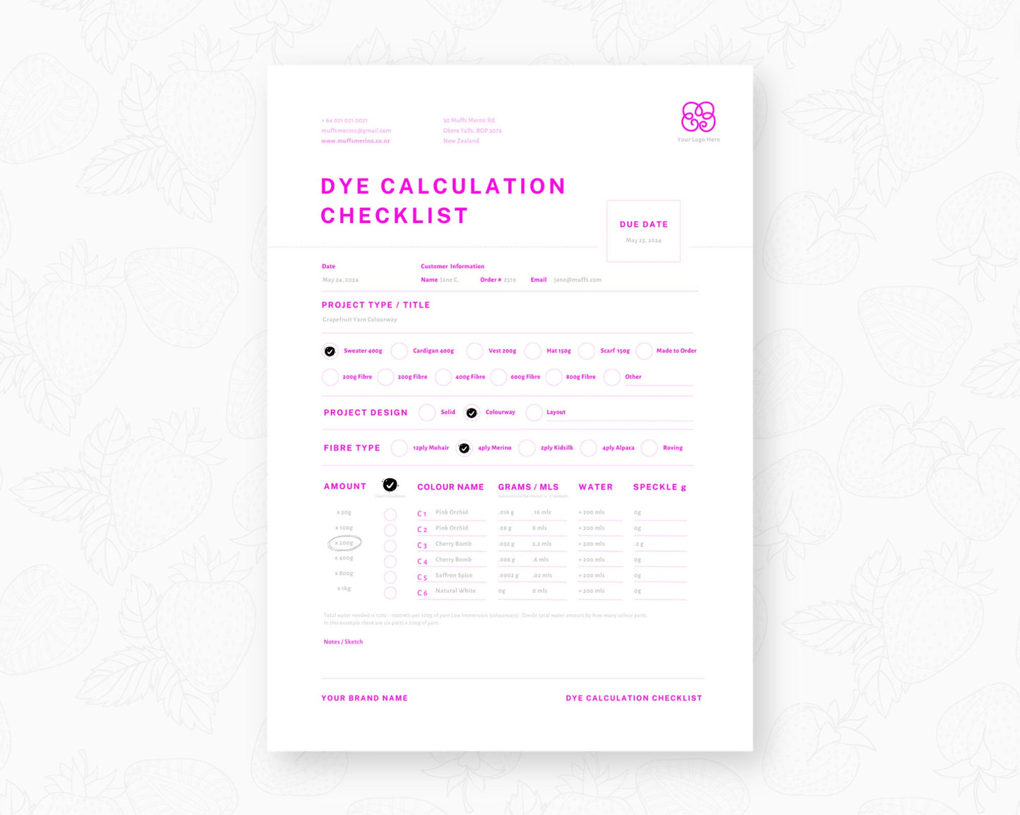 Project Order Form | Customisable | Dye Calculation Checklist | Inbox & Outbox | Keep Organised | Knitters, Dyers and Fibre Artists